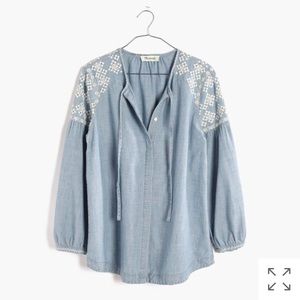 Madewell embroidered tealeaf top